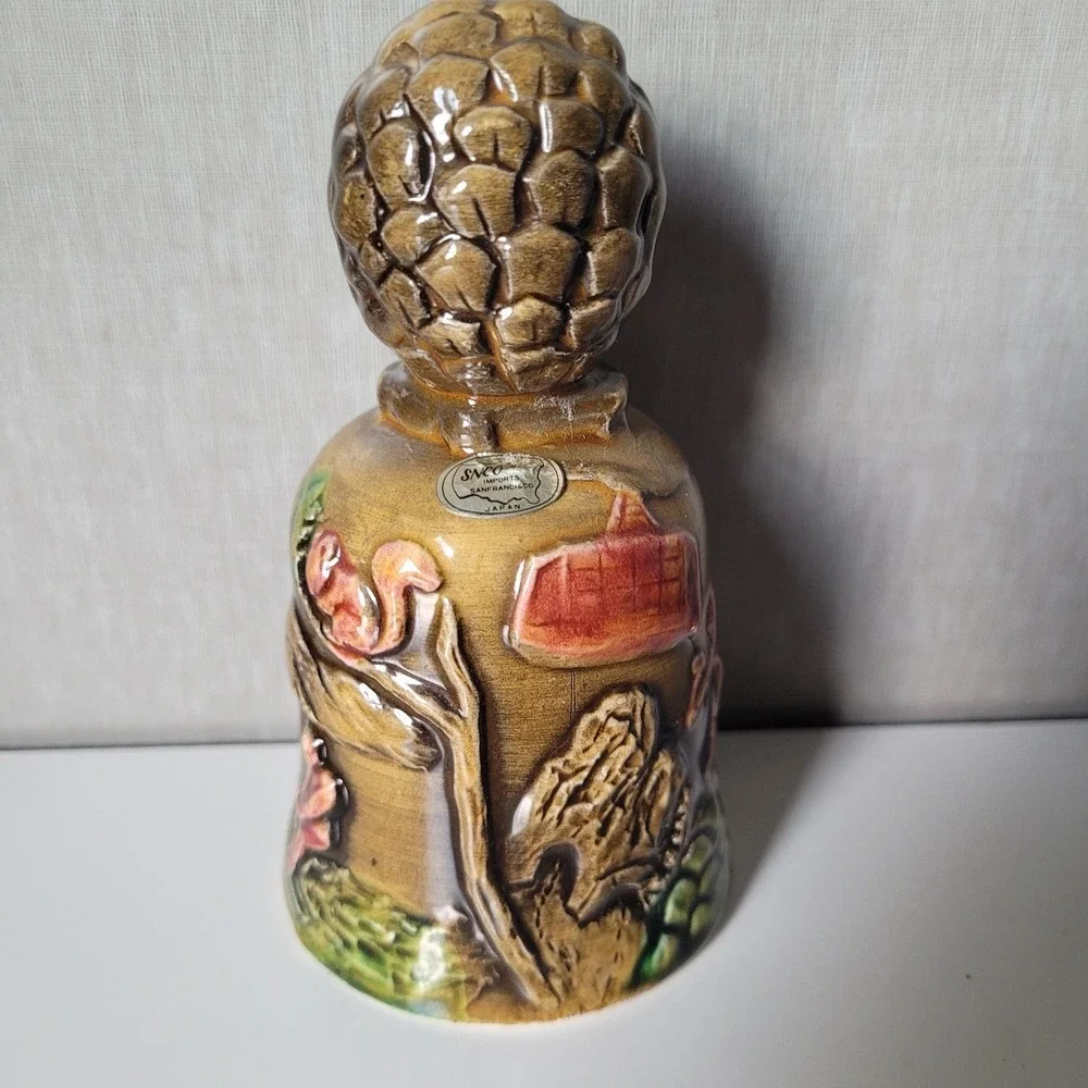 Vintage SNCO Japan Lake Tahoe Ceramic Souvenir Bell Pinecone Handle Squirrel